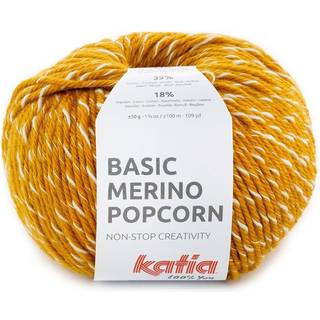 Katia Basic Merino Popcorn 107 Sennep-hvid Indhold:43% superwash merinould, 39% akryl, 18% bomuld Vægt/længde:50 g = ca. 102 meter Anbefalede pinde:4-4.5 mm Strikkefasthed:10 x 10 cm = 19 m x 24 p Vask:Finvask 30℃ / Kan tørretumbles.