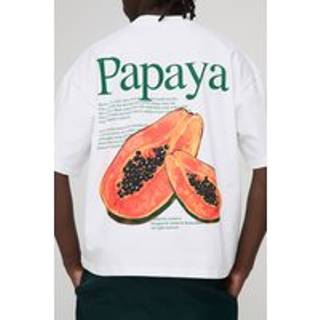 Mens White Oversized Extended Neck Man Papaya T-Shirt