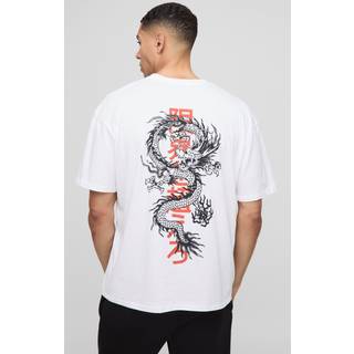 Mens White Oversized Dragon Graphic Printed T-Shirt