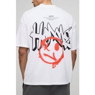 Mens White Oversized Extended Neck Homme Face Graffiti Printed T-Shirt