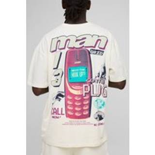 Mens Ecru Oversized Retro Digi Phone Graphic T-Shirt
