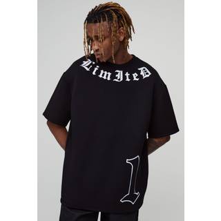 Mens Black Tall Oversized Embroidered Scuba Limited T-Shirt