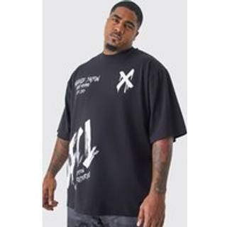 Mens Black Plus Oversized Extended Neck Graffiti T-shirt