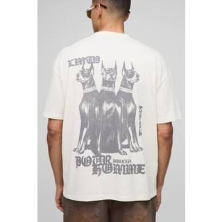 Mens Ecru Oversized Extended Neck Pour Homme Canine Graphic T-Shirt