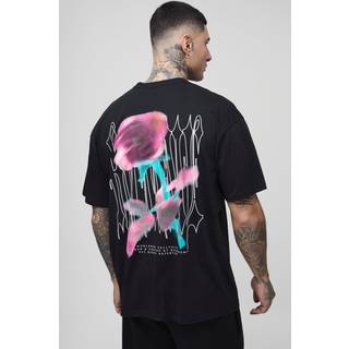 Mens Black Tall Oversized Gothic Rose Print T-Shirt