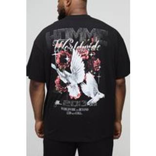 Mens Black Plus Oversized Extended Neck Large Scale Homme Renaissance Floral Print T-Shirt