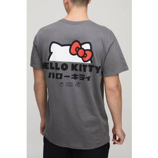 Mens Charcoal Oversized Hello Kitty License Printed T-Shirt