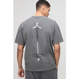 Mens Charcoal Oversized Japan Graphic Washed T-Shirt