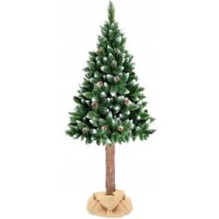 Kunstigt juletræ med sne og fyrrekogler og træstamme, 220 cm