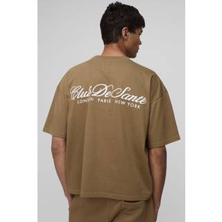 Mens Brown Oversized Boxy Club De Sante Printed T-Shirt