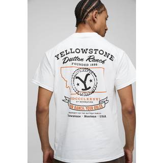 Mens White Regular Fit Yellowstone License Printed T-Shirt
