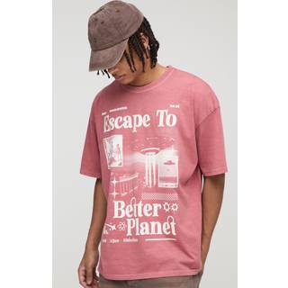 Mens Red Oversized Escape To A Better Planet Washed T-Shirt