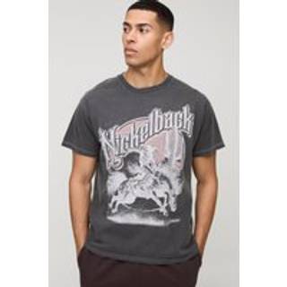 Mens Charcoal Oversized Nickelback License Washed Printed T-Shirt