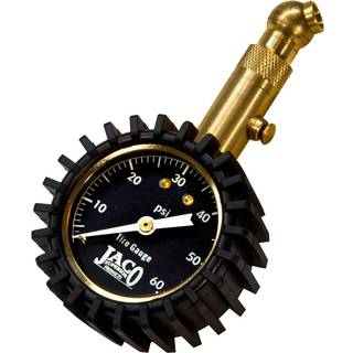 JACO Elite dæktryksmåler - 0-60 PSI, 1 PSI, 360 messing drejeligt dysehoved, selvlysende skive, luftudlufter, holdbar messing og stål