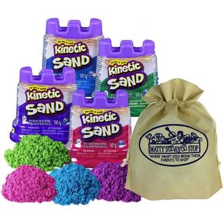 Kinetic Sand 4,5 oz modellering sand gaveæske - 4-pak i lyserød, grøn, lilla og blå + ekstra Matty's Toy Stop opbevaringspose