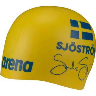 Arena Signature Collection Sarah SJ? Tr? Autograf unisex vuxen gjuten silikon badmössa för träning och tävling en storlek passar mest gul