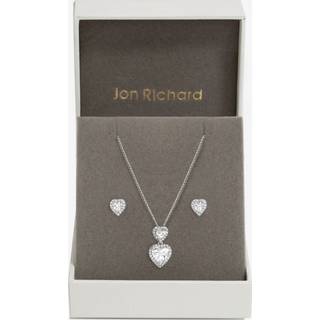 Jon Richard Jon Richard Silver Tone Cubic Zirconia Halo Double Heart Set