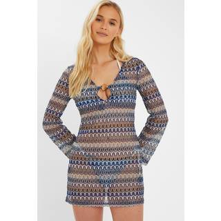 Accessorize Accessorize Blue Sheer Stitch Beach Cover-Up Mini Dress