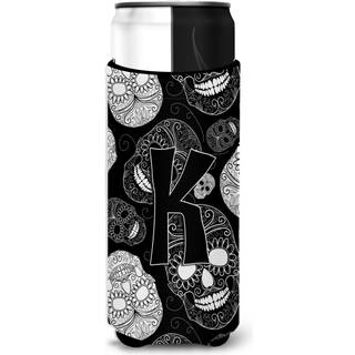 Brev K Day of the Dead Skulls Black Ultra Beverage Isulators til slanke dåser CJ2008-KMUK