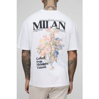 Mens White Tall Oversized Milan Floral Print T-Shirt
