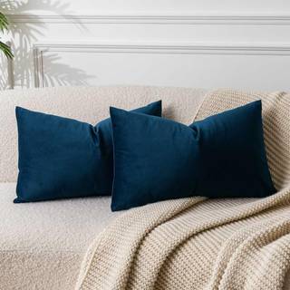 Juspurbet Navy Lumbal Velvet Throw Pillow dækker 12x20 tommer sæt med 2 til stue sofa sofa soveværelse dekorativ rektangel solid blød pude tilfæl