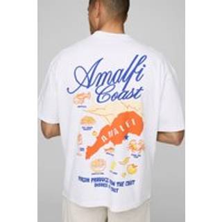 Mens White Oversized Extended Neck Amalfi Coast Map T-Shirt