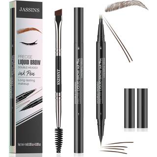 Jassins Eyebrow Pen 2-i-1 Dual Eyebrow Pencil med præcis børste-tip mikrobladende brynpen til naturlige hårlignende bryn langvarig (03 mørkebrun)