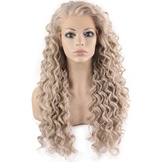 Mxangel Langt varmebestandigt syntetisk h?r Ber?mthed S?lvgr? Stilfuld kr?llet blonde frontparyk