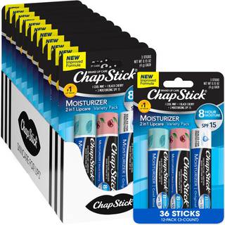 ChapStick Lip Moisturizer Variety Pack 2-i-1 Lipcare SPF 15 3-packs (12 s?t/36 tuber) - Bulk Lip Balm New Improved Formula 0,15 Oz Ea