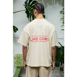 Mens Ecru Oversized Lake Como Text Graphic T-Shirt