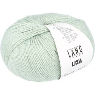 Lang Yarns Liza 058 Indhold: 70% viskose, 20% uld, 10% silke Vægt/længde: 50 g = 165 meter Anbefalede pinde: 3-3.5 mm Strikkefasthed: 10 x 10 cm = 24 m x 34 p Vask: Maskinvask 30 °C / Tåler tørretumbling / Brug aldrig skyllemiddel.