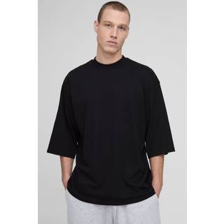 Mens Black Extreme Oversized Extended Neck Heavy Weight T-shirt