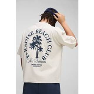 Mens Stone Oversized Boxy Extended Neck Paradise Beach Club Palm Tree T-Shirt