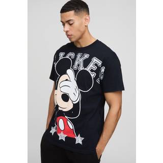 Mens Black Oversized Disney Mickey Mouse Over The Seams License Printed T-Shirt