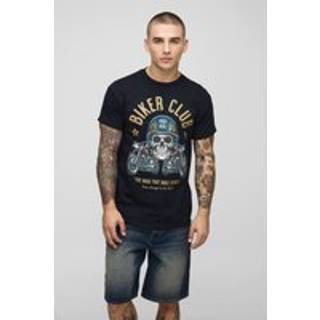 Mens Black Regular Fit Route 66 Biker Club License Printed T-Shirt