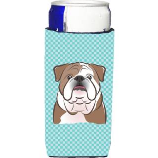 Checkerboard Blue English Bulldog Ultra Beverage Isolators til slanke dåser