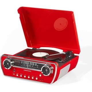 Crosley CR6047A-RE Powel 7-i-1 Bluetooth In/Out Vinyl Record Player med AM/FM Radio CD-afspiller og Aux-in Red