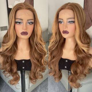 Zavide Honey Blonde Blonder Front Wig Body Wave Synthetic Wig Highlight Wigs For Women 180% Density Transparent Lace Frontal Wigs