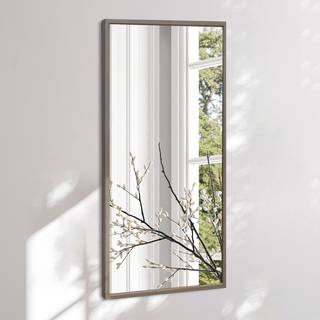 Aflangt Spejl Med Smal Grå Træramme - Grey Oak Med Træramme - 43 x 83 Cm - Incado