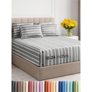 Ekstra Deep Twin Sheet Set - 4 stykker Åndbar og afkølende ark - Hotel Luxury Bedark Sæt - Let pasform - Blød rynkefrit og behagelige ark sæt - G