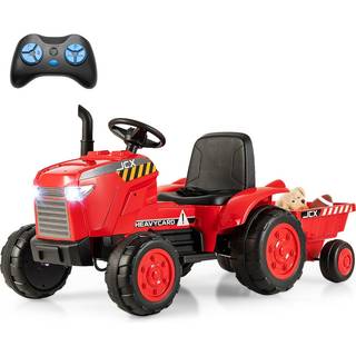 COSTWAY El-traktor 12V 7AH - 2.4G Fjernbetjening, Fjederophæng, LED, Horn, Soft Start, 3 - 8 År, Rød