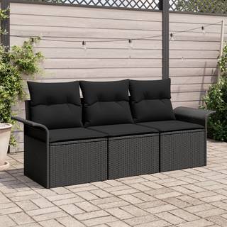 Sofa Sæt med pude 3 pcs Sort polyrattan