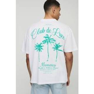 Mens White Oversized Extended Neck Club De Luxe Monaco Printed T-Shirt