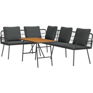 Loungesæt med 2 stole og 1 bord i metal og polyrattan - Sort/Sortbrun