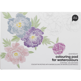 Malebog til akvarel med 12 blomstermotiver, L A4 (297×210 mm), 300 g/m²