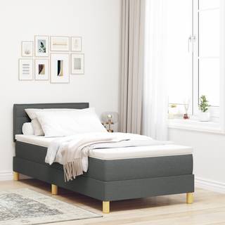 Box Spring Seng med Madras & LED Mørkegrå 90x200 cm Stof