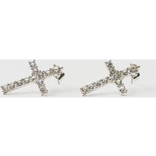 Mens Silver Iced Cross Earrings