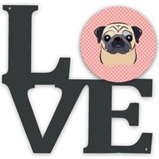 """" Caroline's Treasures Checkerboard Pink Fawn Pug Metal Artwork Love Wall-Decor multicolor """"