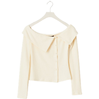 Gina Tricot-Off shoulder rib top-Off shoulder-top-Hvid-M-Dame