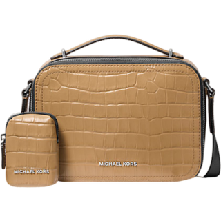 MK Hudson Crocodile Embossed Leather Crossbody Bag - Natural - Michael Kors - ONE SIZE